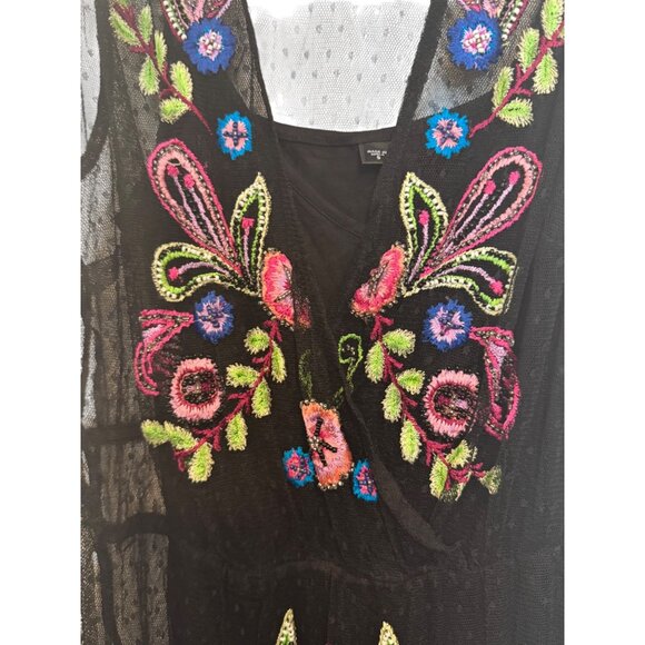 Guess Black Sheer Embroidered Floral Mesh Dress With Slip S - Picture 3 of 5